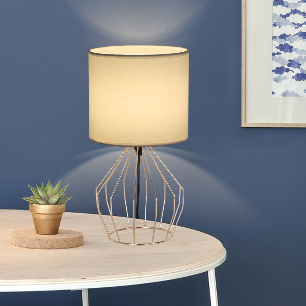 Aura Cage Bedside Lamp | Modern Minimalist Accent Light with Linen Shade