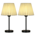 Twin Set of Compact Nightstand Lights with Cream Cloth Shades and Iron Bases, Ideal for Bedrooms and Nursery Spaces