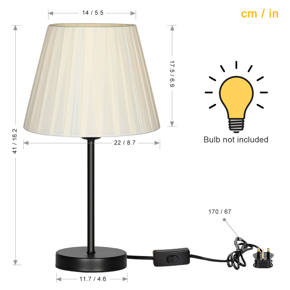 Twin Set of Compact Nightstand Lights with Cream Cloth Shades and Iron Bases, Ideal for Bedrooms and Nursery Spaces