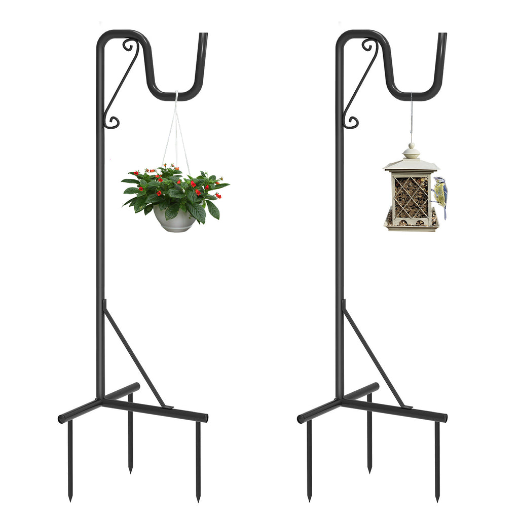 2-Pack 92-Inch Adjustable Shepherd Hooks - Heavy Duty Outdoor Garden Plant Hangers - Metal Bird Feeder Pole with 3-Prong Base for Lanterns