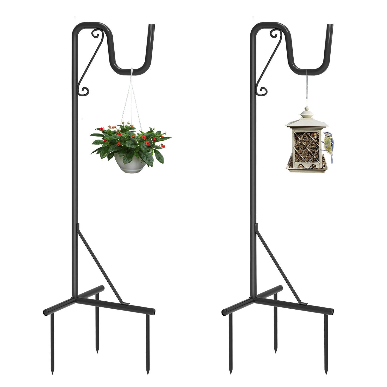 2-Pack 92-Inch Adjustable Shepherd Hooks - Heavy Duty Outdoor Garden Plant Hangers - Metal Bird Feeder Pole with 3-Prong Base for Lanterns