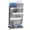 4-Tier Vertical Mesh File Organizer - Desktop Magazine & Letter Rack - Space-Saving Metal Storage Tray for Office Documents & Accessories