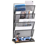 4-Tier Vertical Mesh File Organizer - Desktop Magazine & Letter Rack - Space-Saving Metal Storage Tray for Office Documents & Accessories