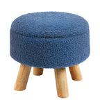 Small Round Boucle Storage Ottoman - Teddy Velvet Foot Rest with Wood Legs