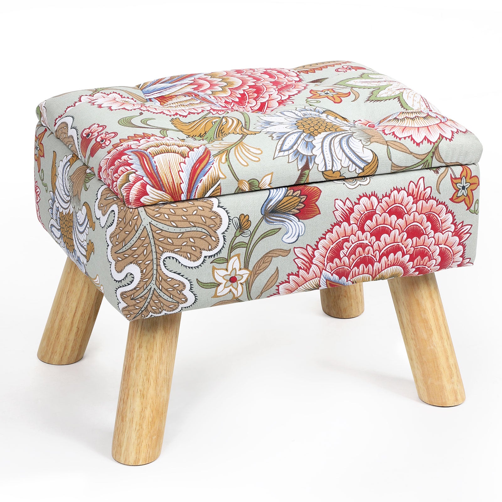 Round Storage Ottoman w/ Reversible Tray Lid - Upholstered Footrest Pouf for Living Room/Dorm, Red