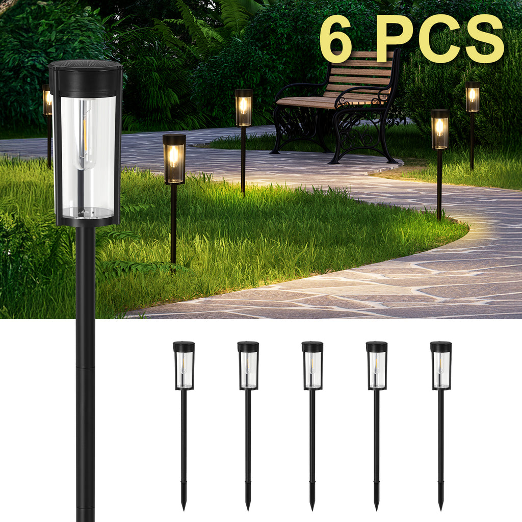 6 Pack Solar Pathway Lights - Warm White LED Outdoor Garden Lights, Auto On/Off Solar Powered Landscape Lighting for Yard, Patio, Walkway & Driveway