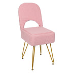 Modern Teddy Alpaca Fur Storage Vanity Stool, Hollow Cutout Back Makeup Chair with Detachable Zipper Storage Box, Anti-Slip Gold Metal Legs Padded Accent Chair for Dressing Room, Apartment Decor