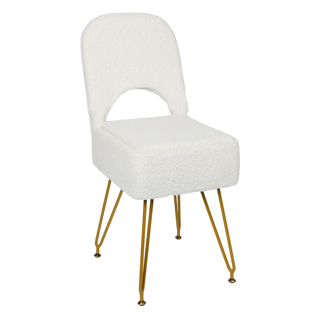 Modern Teddy Alpaca Fur Storage Vanity Stool, Hollow Cutout Back Makeup Chair with Detachable Zipper Storage Box, Anti-Slip Gold Metal Legs Padded Accent Chair for Dressing Room, Apartment Decor