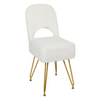 Modern Teddy Alpaca Fur Storage Vanity Stool, Hollow Cutout Back Makeup Chair with Detachable Zipper Storage Box, Anti-Slip Gold Metal Legs Padded Accent Chair for Dressing Room, Apartment Decor