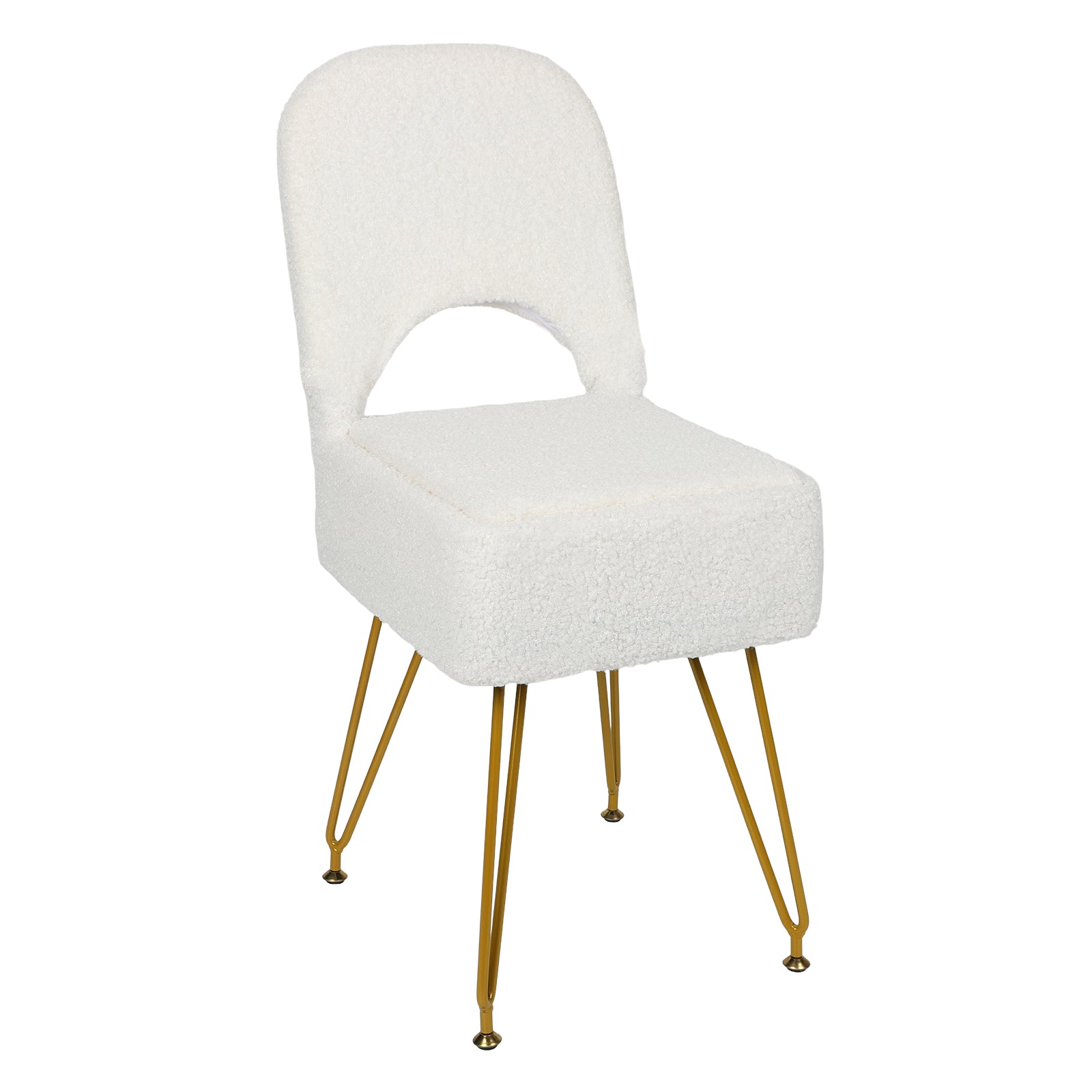 Modern Teddy Alpaca Fur Storage Vanity Stool, Hollow Cutout Back Makeup Chair with Detachable Zipper Storage Box, Anti-Slip Gold Metal Legs Padded Accent Chair for Dressing Room, Apartment Decor