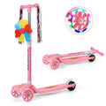 3 Wheels Kids Scooter, Adjustable Height Lean-to-Steer Kick Scooter with LED Light-Up Wheels, Windmill & Streamers, Gifts for Toddlers Boys Girls 3-5 Years Old, Pink