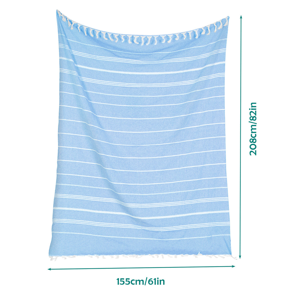 Set of 2 Turkish Beach Towels, Sand-Free Quick Dry Absorbent Cotton Towels, Large Lightweight Stylish Striped Peshtemal with Tassels for Beach, Bath, Pool, Picnic
