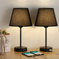 Set of 2 Modern Black Bedside Lamps with Dual USB Charging Ports for Bedroom, Living Room, or Office Use