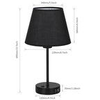 Set of 2 Modern Black Bedside Lamps with Dual USB Charging Ports for Bedroom, Living Room, or Office Use