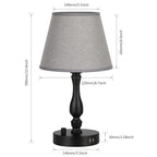 Pair of Contemporary Grey Nightstand Lamps with Integrated Dual USB Charging Ports for Bedroom or Workspace Use