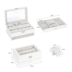 Two-Tier White Watch Storage Case with Clear Acrylic Top and Built-in Jewelry Storage Drawer for Gifting