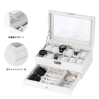 Two-Tier White Watch Storage Case with Clear Acrylic Top and Built-in Jewelry Storage Drawer for Gifting