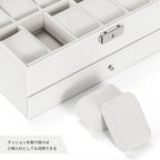 Two-Tier White Watch Storage Case with Clear Acrylic Top and Built-in Jewelry Storage Drawer for Gifting