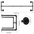Industrial Double 43.7-Inch Pipe Garment Bars for Wall Mounting, Versatile Hanging Rods for Closet Organization and Storage, Pair of 2 Black Rails