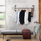 Industrial Double 43.7-Inch Pipe Garment Bars for Wall Mounting, Versatile Hanging Rods for Closet Organization and Storage, Pair of 2 Black Rails