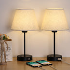 Modern Desktop Lamp with USB Charging Port and Natural Linen Shade