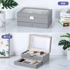 12-Slot PU Leather Watch and Jewelry Organizer with Clear Acrylic Lid, Gray Storage Case for Men and Women