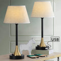 Pair of 20-Inch Bedside Lamps with Dual USB Charging Ports, Metal Base and Fabric Shades for Living, Sleeping, or Workspace Areas