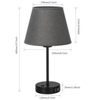 Set of 2 Contemporary Bedside Lamps with Dual USB Ports and Gray Fabric Shades for Home and Office use
