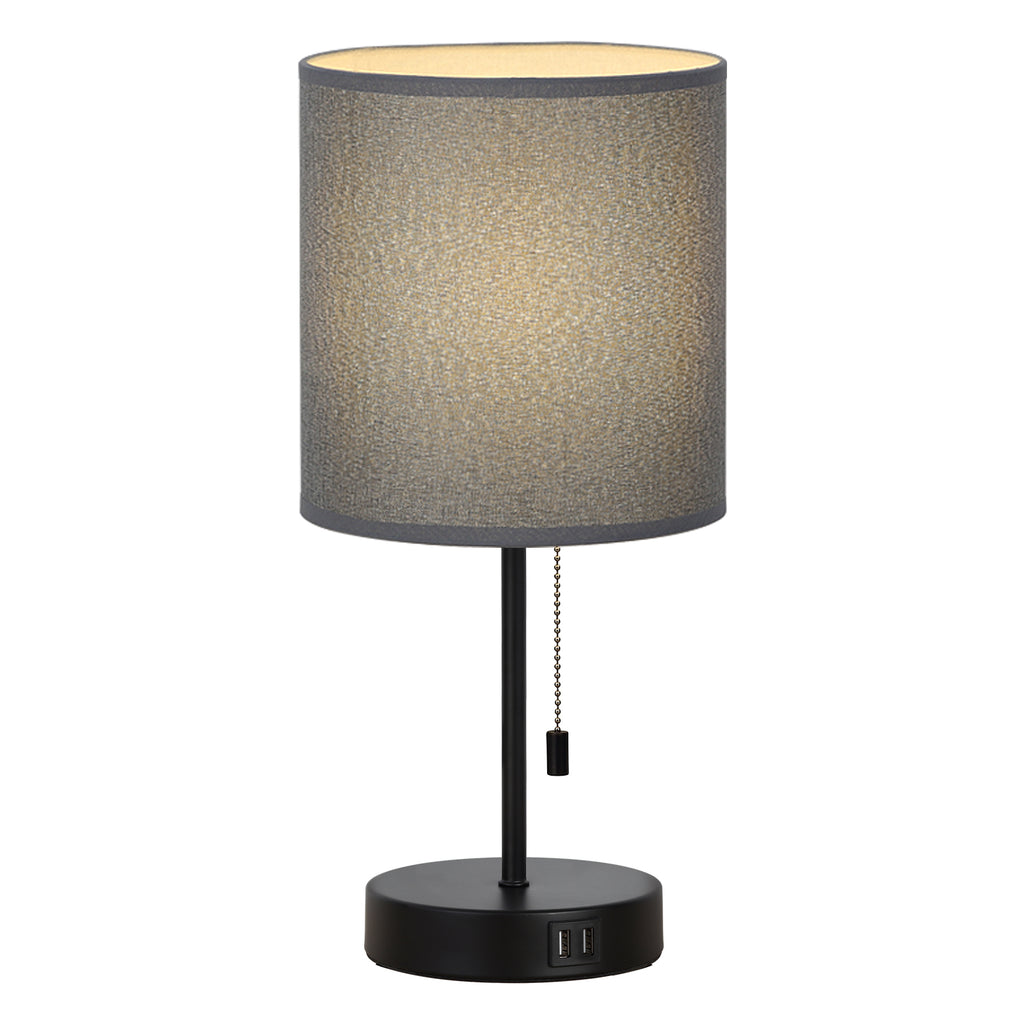 Set of 2 Modern Table Lamps with Dual USB Charging Ports, Gray Linen Shade Bedside Lamps for Bedroom, Living Room, Office