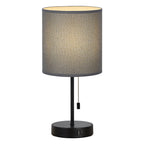 Set of 2 Modern Table Lamps with Dual USB Charging Ports, Gray Linen Shade Bedside Lamps for Bedroom, Living Room, Office