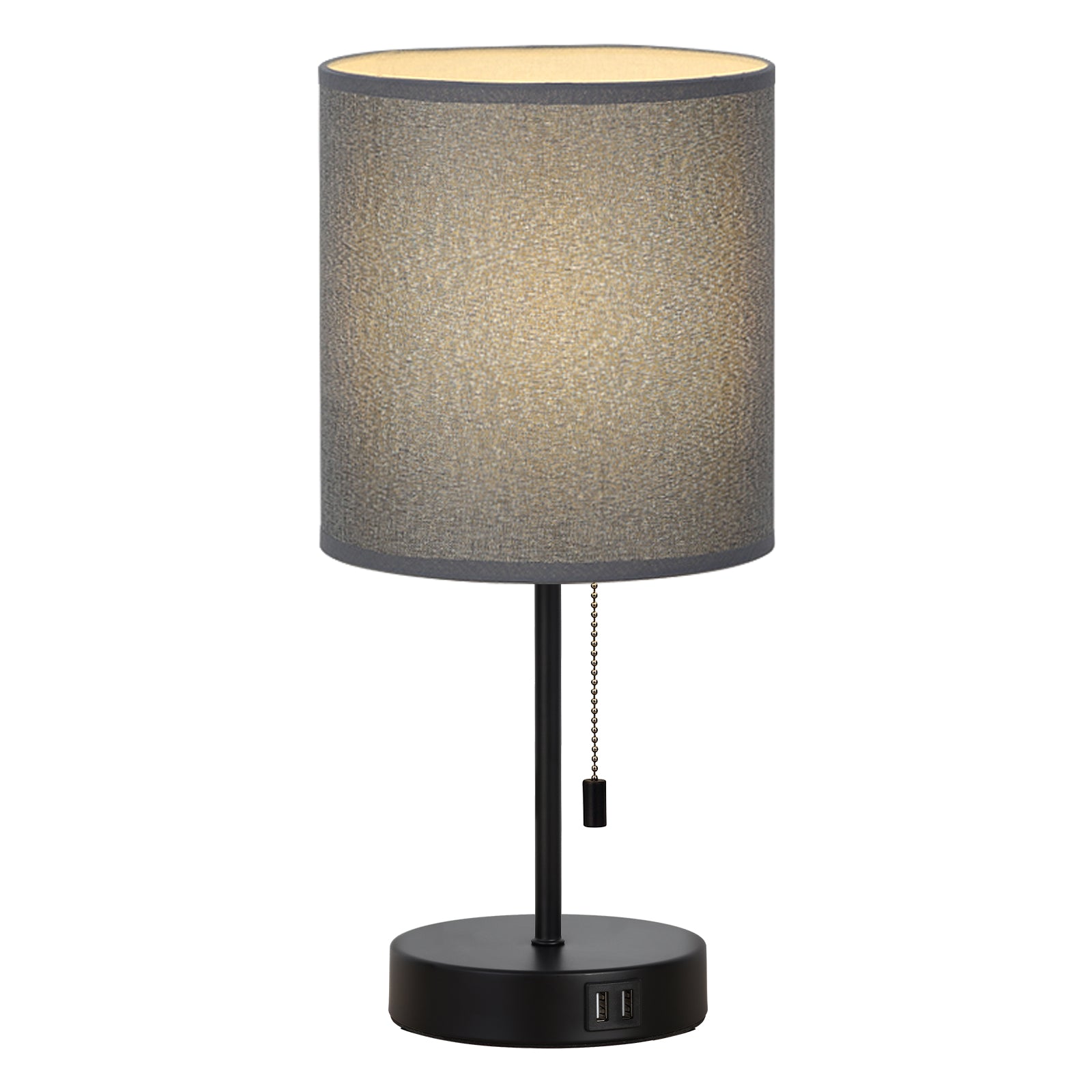 Set of 2 Modern Table Lamps with Dual USB Charging Ports, Gray Linen Shade Bedside Lamps for Bedroom, Living Room, Office