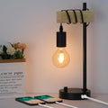 Vintage Wooden Desk Lamp with Dual USB Ports, Retro Nightstand Light for Bedroom and Office