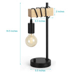 Vintage Wooden Desk Lamp with Dual USB Ports, Retro Nightstand Light for Bedroom and Office
