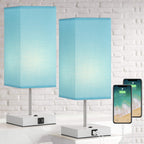Pair of Modern Blue Nightstand Lamps with Integrated Dual USB Charging Ports for Bedrooms and Living Areas