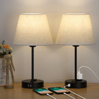 Set of 2 Contemporary Bedside Table Lamps with Integrated Dual USB Ports and AC Outlet, Including LED Bulbs, Ideal for Bedroom or Living Room Lighting