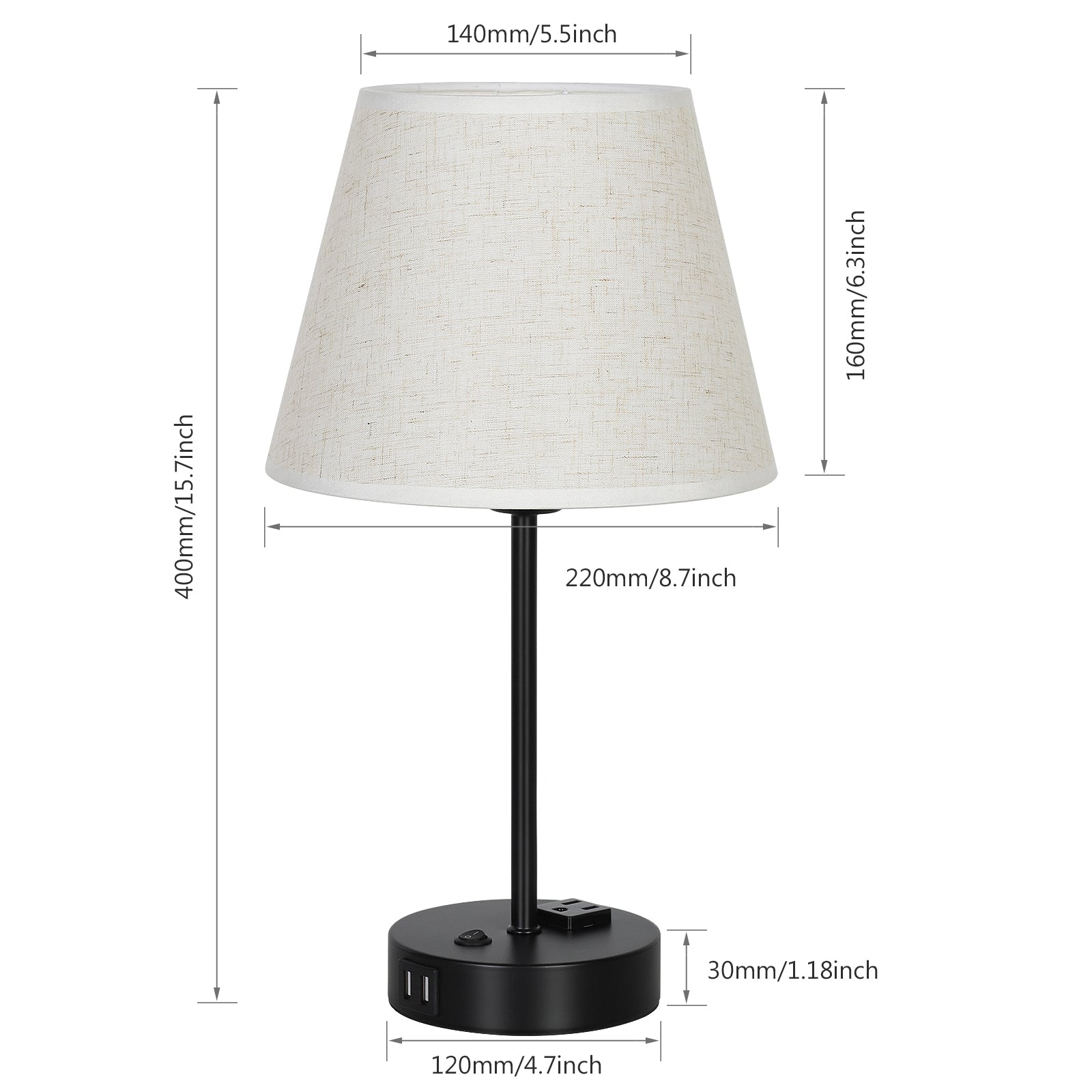 Set of 2 Contemporary Bedside Table Lamps with Integrated Dual USB Ports and AC Outlet, Including LED Bulbs, Ideal for Bedroom or Living Room Lighting