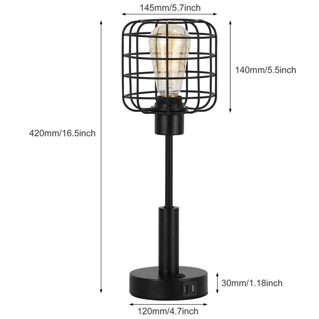USB Powered Vintage Wire Cage Night Light for Bedroom, Modern Industrial Desk Lamp for Office and Living Room