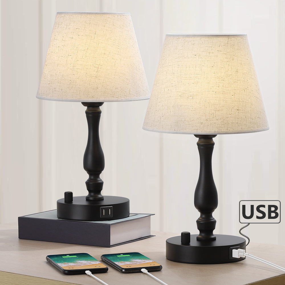 Dual USB Charging Port Nightstand Lamp Set of 2, 5V/2.1A Quick Charge Bedside Table Lamps for Bedroom, Living Room, and Office, Modern Desk Lighting for Home Decor