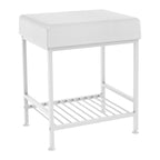 Square Vanity Stool with Storage Shelf, Black Faux Leather Padded Makeup Ottoman Bench, Heavy Duty Metal Frame Foot Stool with Adjustable Anti-Slip Feet, Multi Purpose Shoe Bench for Bedroom Entryway Living Room Bathroom