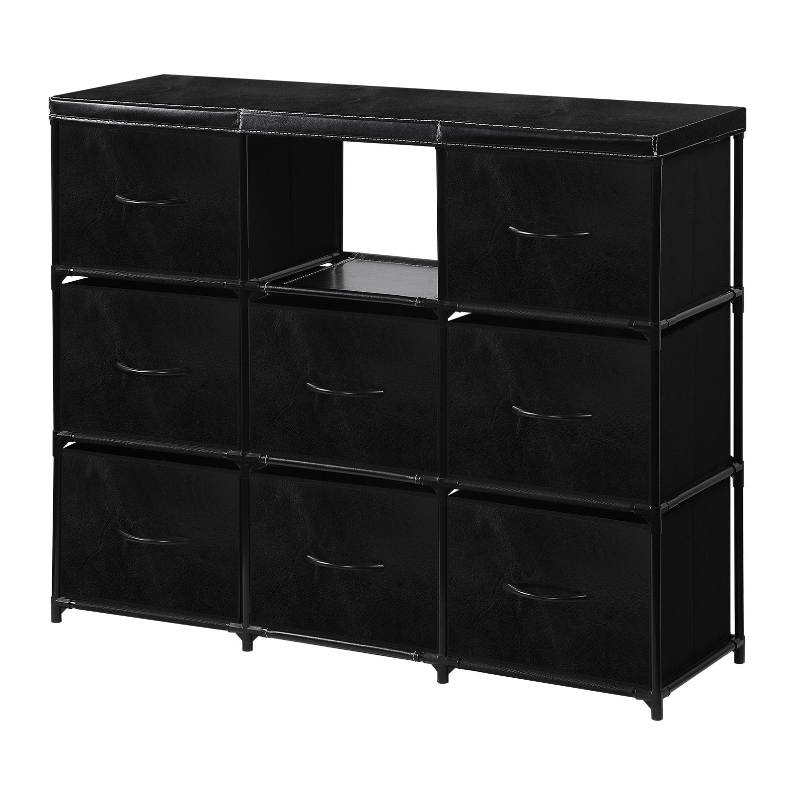 6/8 Drawer Fabric Storage Dresser with Open Middle Shelves, PU Leather Top Chest of Drawers, Modular Metal Frame Vertical Organizer Cabinet, Freestanding Closet Organizer for Bedroom, Entryway, Living Room, Salon