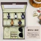 2 Tiers Watch Box, 12 Slot Watch Jewelry Box Organizer with Large Glass Lid, Jewelry Display Drawer Case, 2-Layer Watch Case and Sunglasses Storage with Lock, Watch Holder Display Case, Gift for Men Women Christmas Holidays Gift, Black