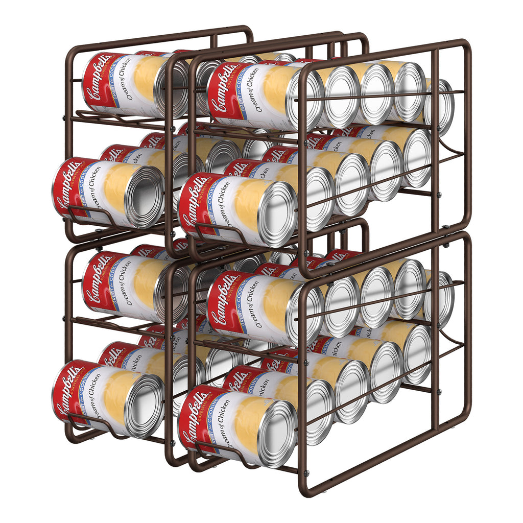 4 Pack Stackable Can Dispenser Racks, Bronze Metal Soda & Canned Food Organizer, Automatic Rolling Can Storage Holder for Kitchen Pantry, Countertop, Fridge