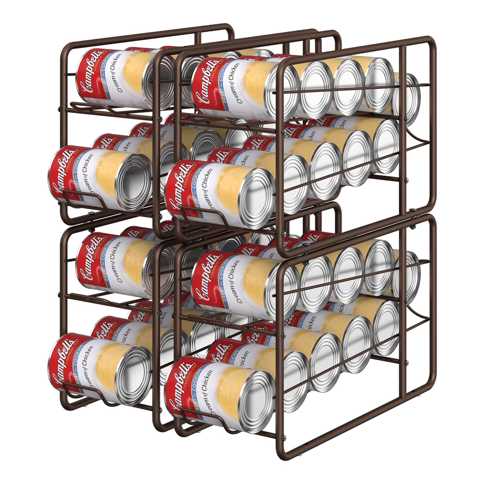 4 Pack Stackable Can Dispenser Racks, Bronze Metal Soda & Canned Food Organizer, Automatic Rolling Can Storage Holder for Kitchen Pantry, Countertop, Fridge
