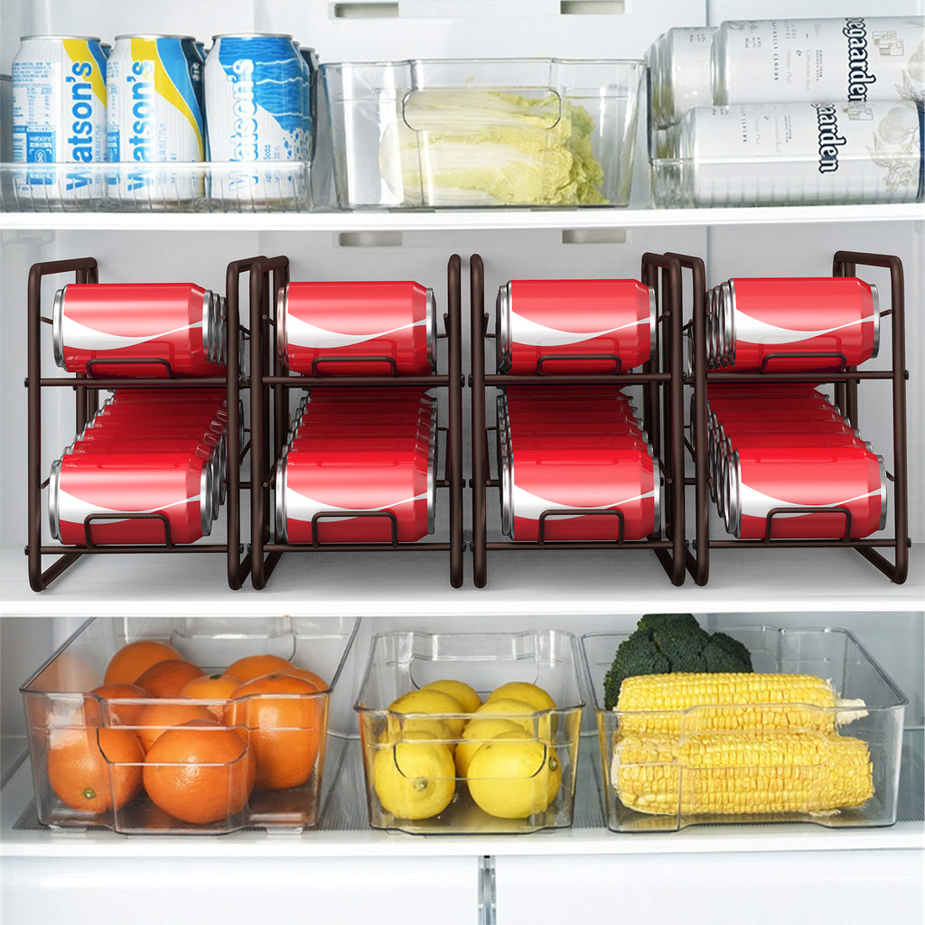 4 Pack Stackable Can Dispenser Racks, Bronze Metal Soda & Canned Food Organizer, Automatic Rolling Can Storage Holder for Kitchen Pantry, Countertop, Fridge
