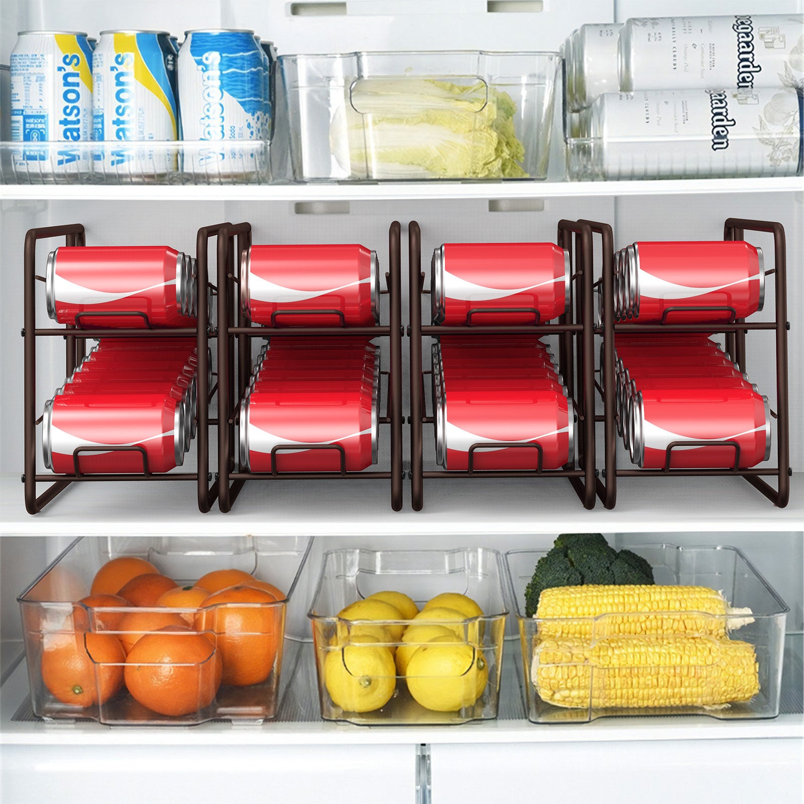 4 Pack Stackable Can Dispenser Racks, Bronze Metal Soda & Canned Food Organizer, Automatic Rolling Can Storage Holder for Kitchen Pantry, Countertop, Fridge