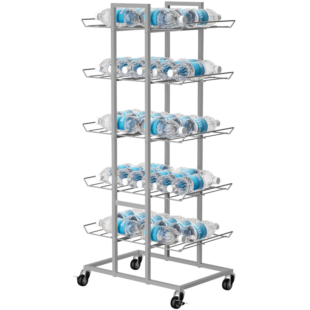 5 Tier Rolling Water Bottle Organizer Stand with Lockable Casters, Black Metal Beverage Bottle Storage Rack, Freestanding Water Bottle Holder for Kitchen Pantry Cabinet Garage