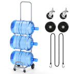 3 Tier Rolling 5 Gallon Water Jug Storage Rack Cart, Adjustable Height Black Metal Water Bottle Holder with Lockable Casters & Elastic Rope, Freestanding Water Cooler Jug Organizer for Office Kitchen Pantry
