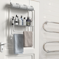 Over-the-Door Towel Rack with Storage Basket, No-Drill Hanging Organizer with Hooks for Bathroom, Kitchen, RV & Camper, White