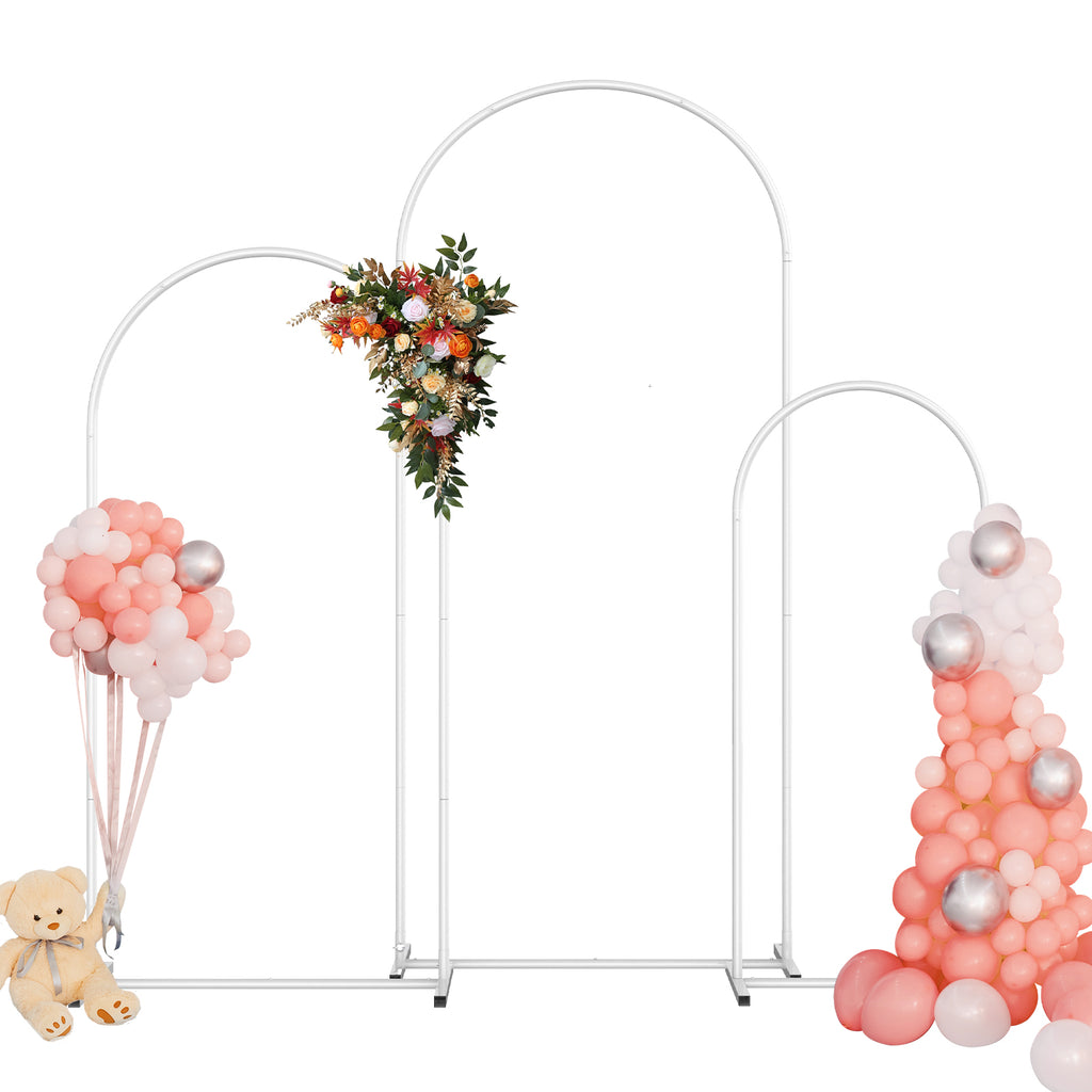 Gold Metal Arched Backdrop Frame Set of 3, Heights 4ft, 5ft, and 6ft, Triple Piece Floral and Balloon Display Stand for Wedding Ceremony, Anniversary Party, and Photography Backgrounds