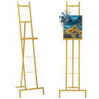 Gold Adjustable Easel Stand, 2 Pack Free Standing Display Rack for Wedding Signs, Posters & Artwork